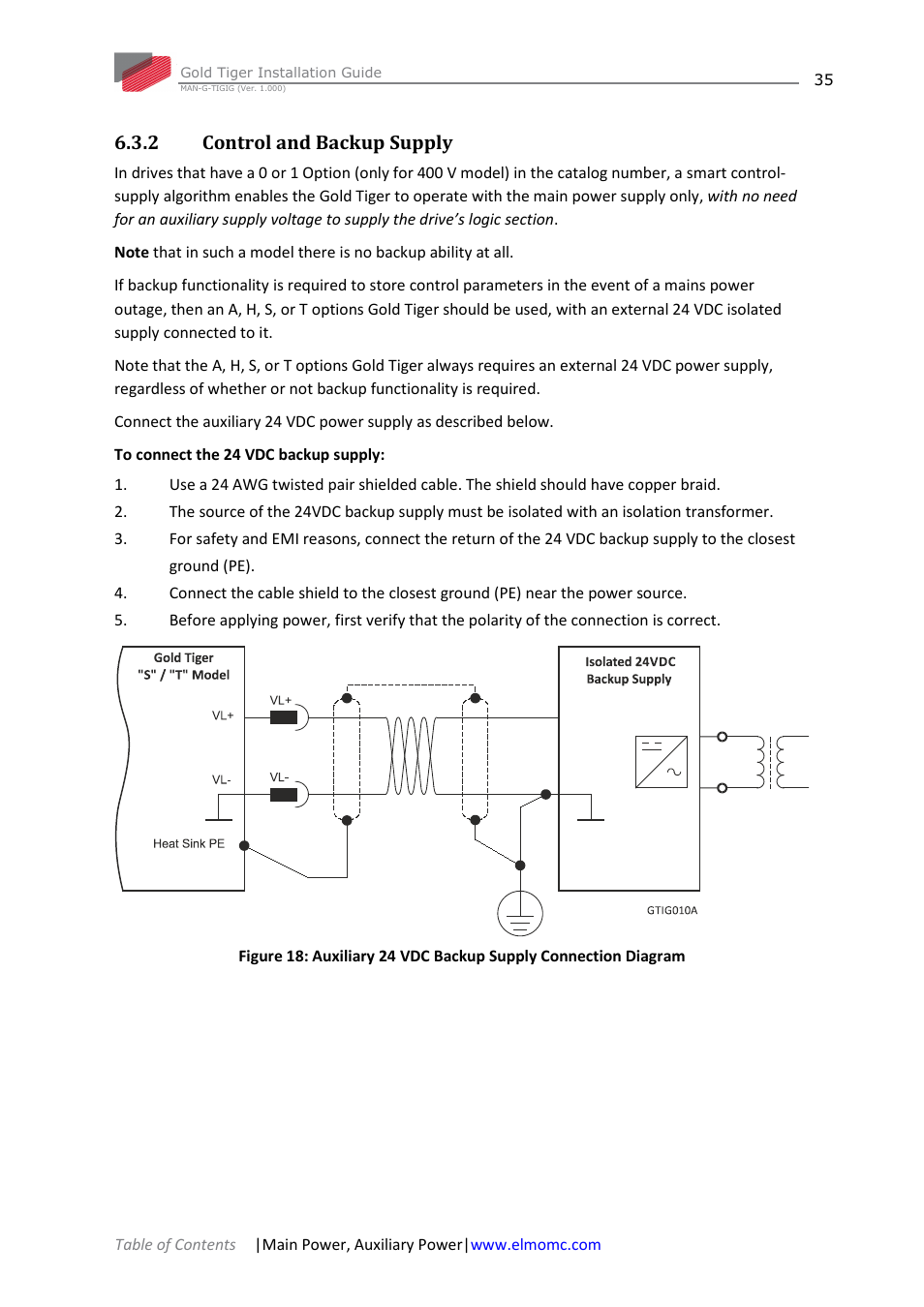 2 control and backup supply, Control and backup supply | ElmoMC ExtrIQ Gold Line Servo Drives-Gold Tiger User Manual | Page 35 / 64