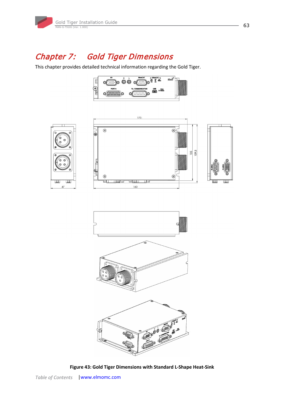 Chapter 7: gold tiger dimensions, Chapter 7, Gold tiger dimensions | ElmoMC ExtrIQ Gold Line Servo Drives-Gold Tiger User Manual | Page 63 / 64