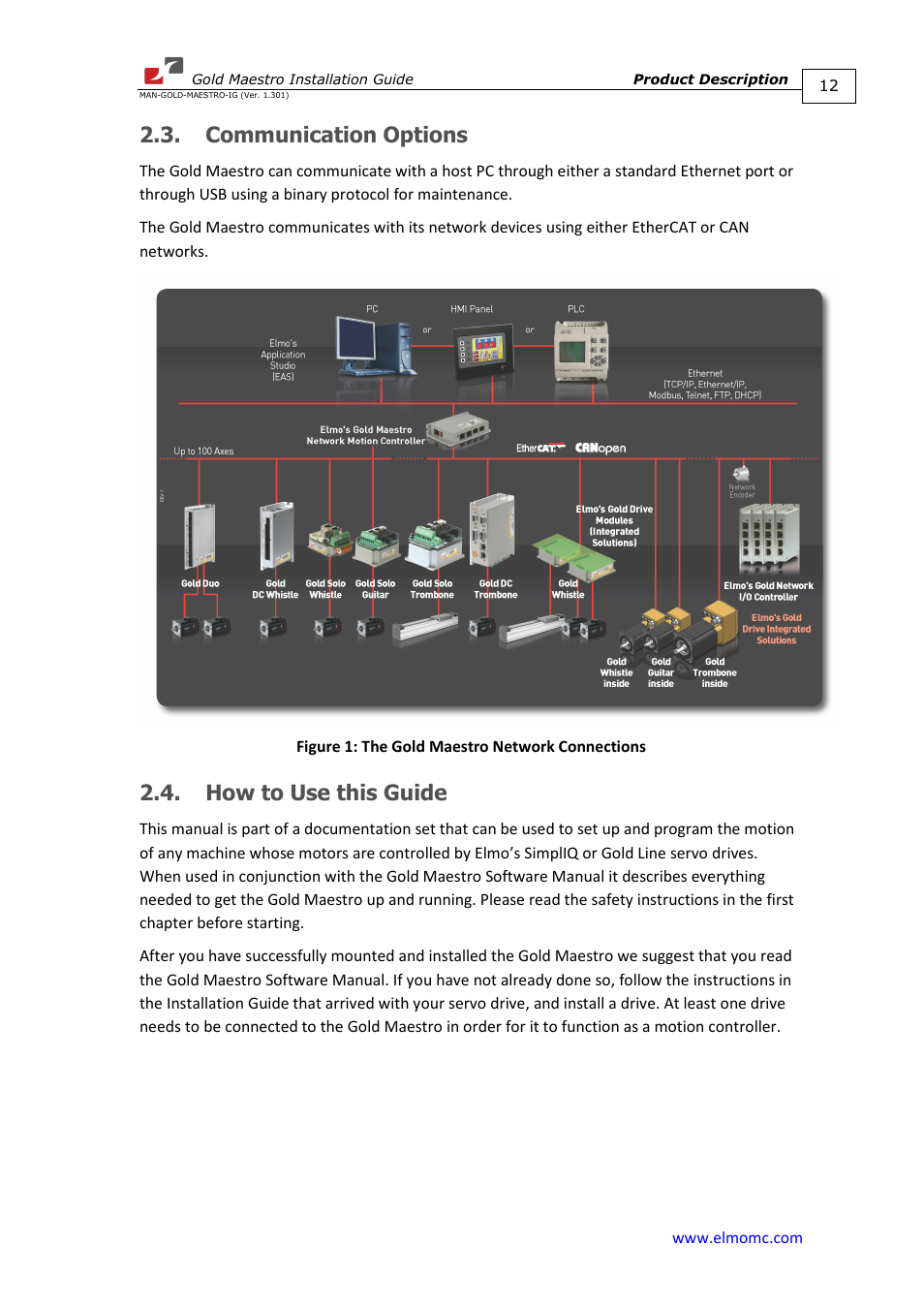 Communication options, How to use this guide, Communication options 2.4. how to use this guide | ElmoMC Multi-Axis Motion Controller-Gold Maestro User Manual | Page 12 / 32