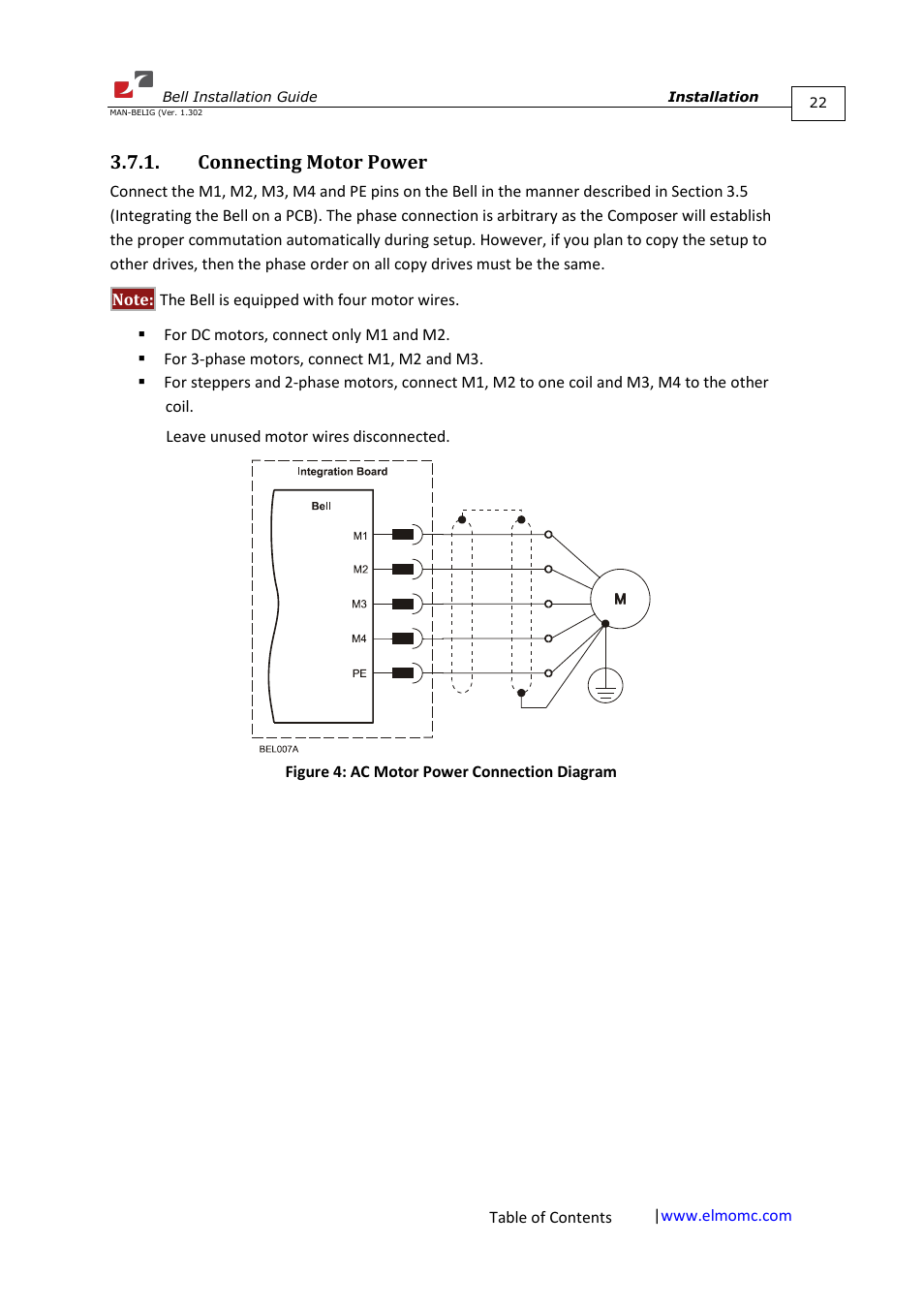 Connecting motor power | ElmoMC SimplIQ Digital Servo Drives-Bell Installation Guide User Manual | Page 22 / 57