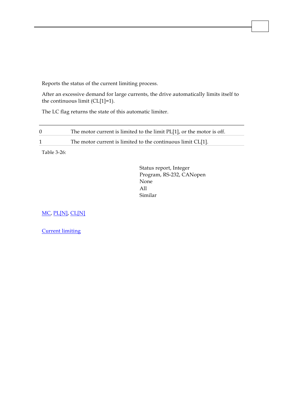 Lc - current limit flag | ElmoMC SimplIQ Digital Servo Drives-Bell Command Reference User Manual | Page 102 / 315