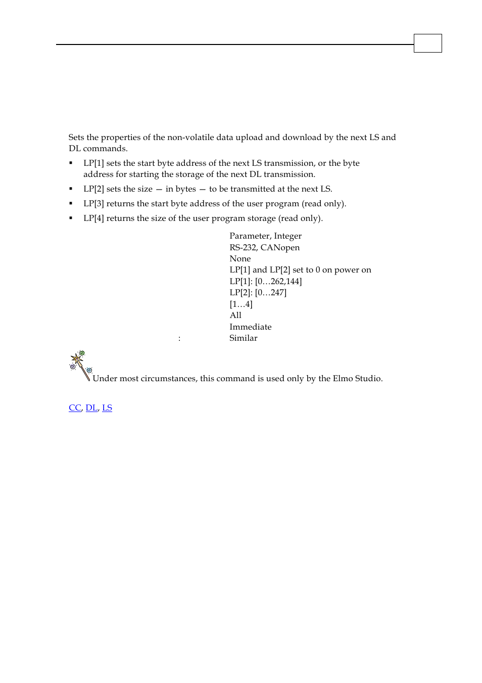 Lp[n] - list properties | ElmoMC SimplIQ Digital Servo Drives-Bell Command Reference User Manual | Page 106 / 315
