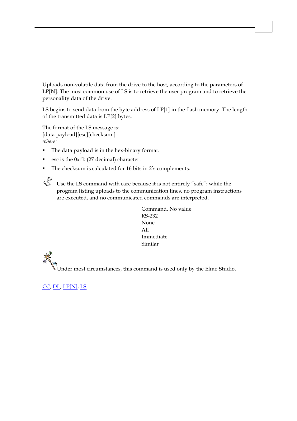 Ls - list user program | ElmoMC SimplIQ Digital Servo Drives-Bell Command Reference User Manual | Page 107 / 315