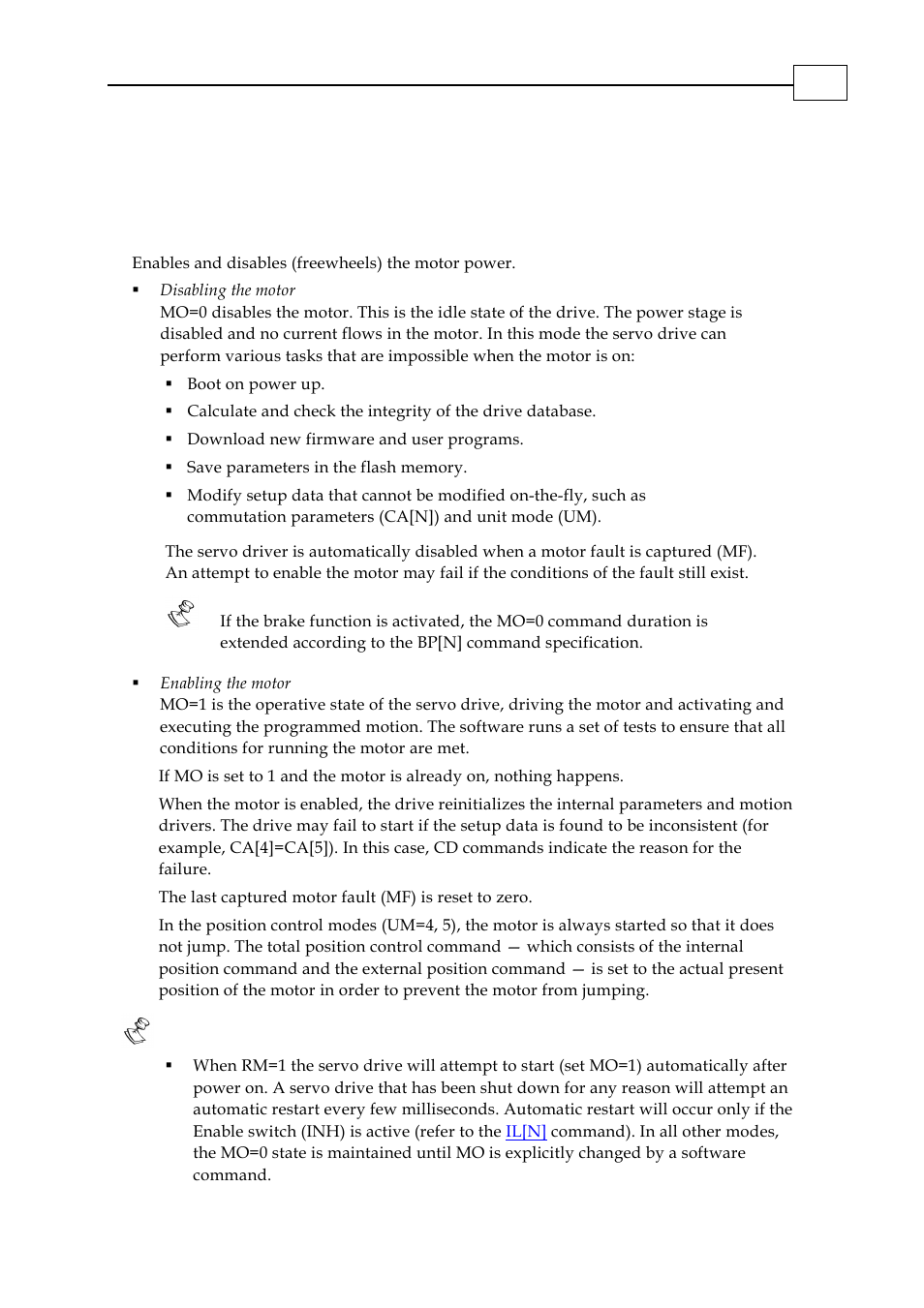 Mo - motor enable/disable | ElmoMC SimplIQ Digital Servo Drives-Bell Command Reference User Manual | Page 115 / 315