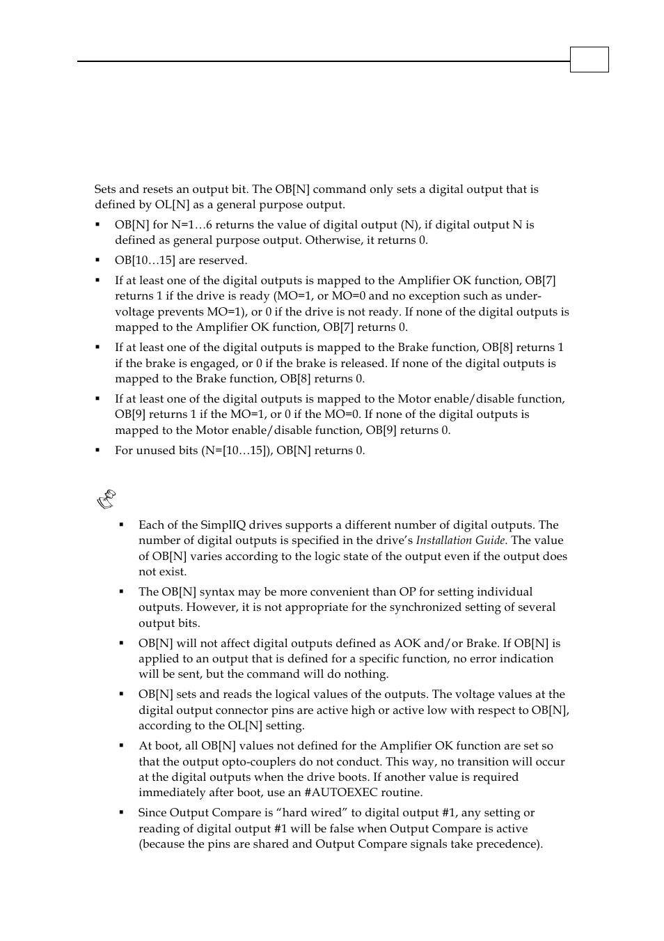Ob[n] - output bits array | ElmoMC SimplIQ Digital Servo Drives-Bell Command Reference User Manual | Page 120 / 315