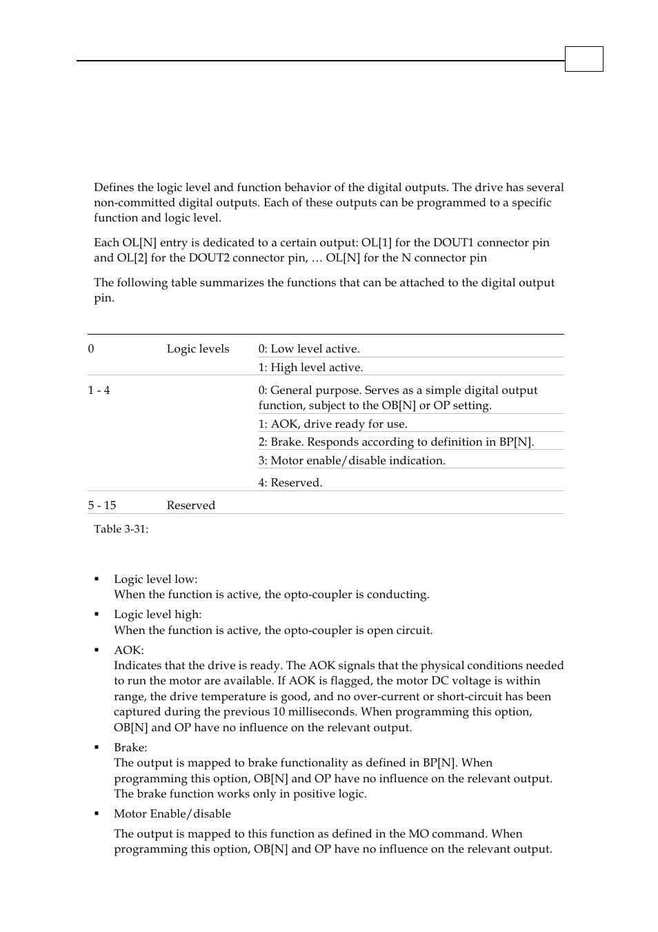 Ol[n] - output logic | ElmoMC SimplIQ Digital Servo Drives-Bell Command Reference User Manual | Page 125 / 315