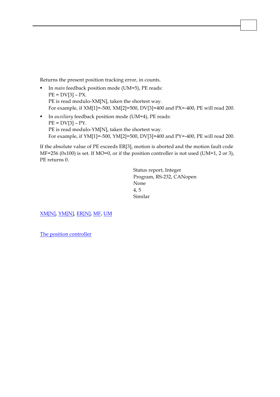 Pe - position error | ElmoMC SimplIQ Digital Servo Drives-Bell Command Reference User Manual | Page 130 / 315
