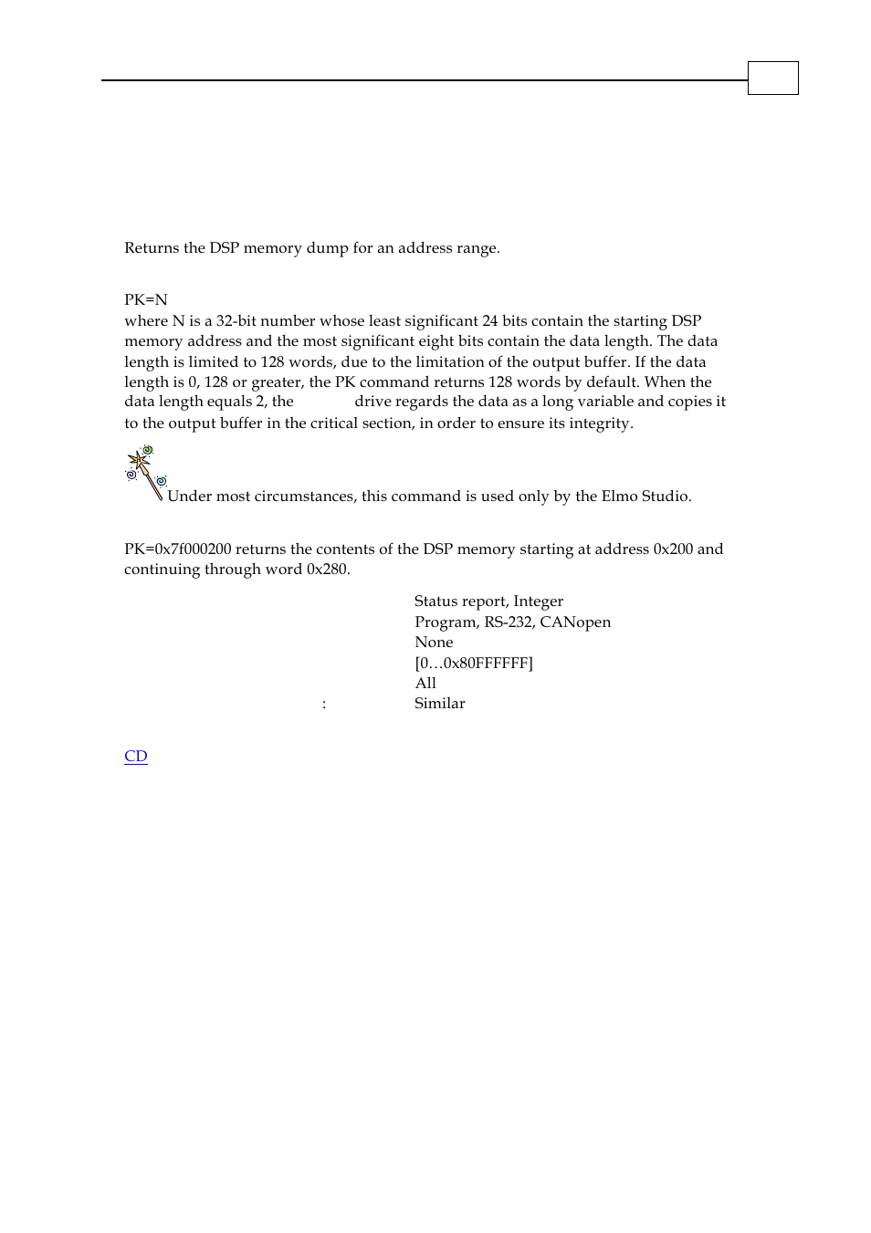 Pk - peek memory, Simpliq | ElmoMC SimplIQ Digital Servo Drives-Bell Command Reference User Manual | Page 131 / 315