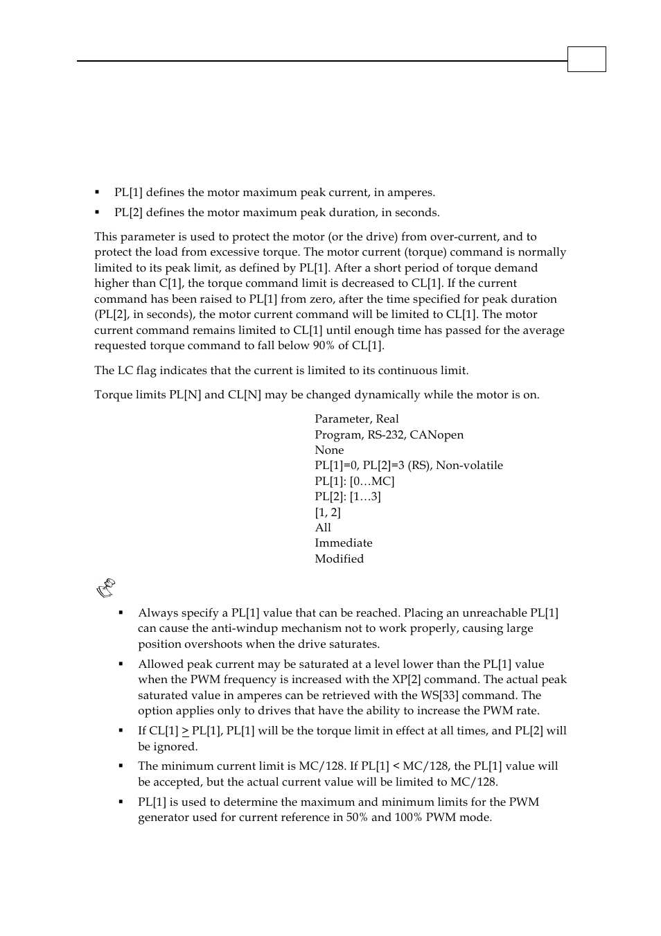 Pl[n] - peak duration and limit | ElmoMC SimplIQ Digital Servo Drives-Bell Command Reference User Manual | Page 135 / 315