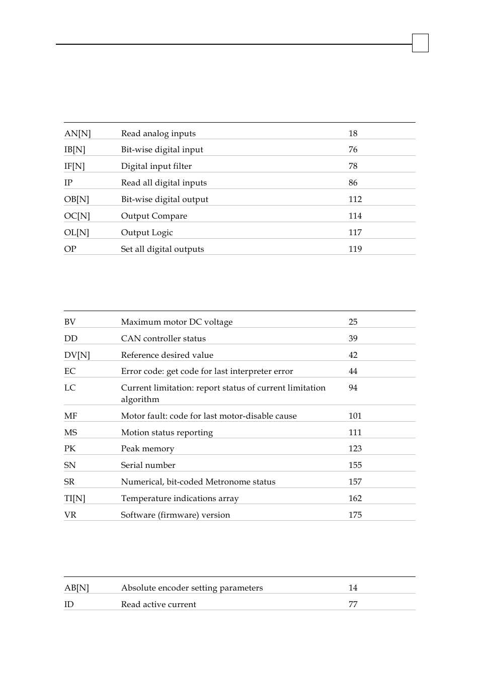 2 i/o commands, 3 status commands, 4 feedback commands | ElmoMC SimplIQ Digital Servo Drives-Bell Command Reference User Manual | Page 14 / 315