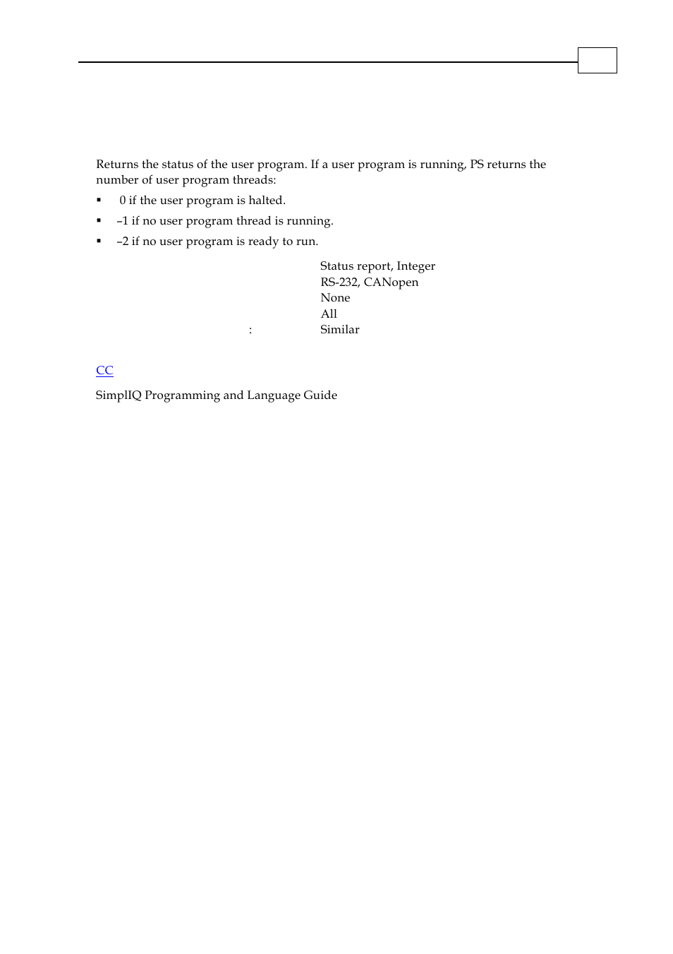 Ps - program status | ElmoMC SimplIQ Digital Servo Drives-Bell Command Reference User Manual | Page 143 / 315