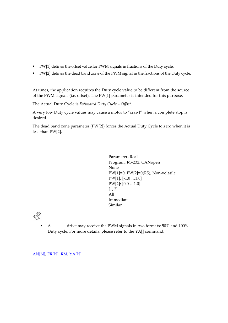 Pw[n] - pwm signal parameters | ElmoMC SimplIQ Digital Servo Drives-Bell Command Reference User Manual | Page 146 / 315