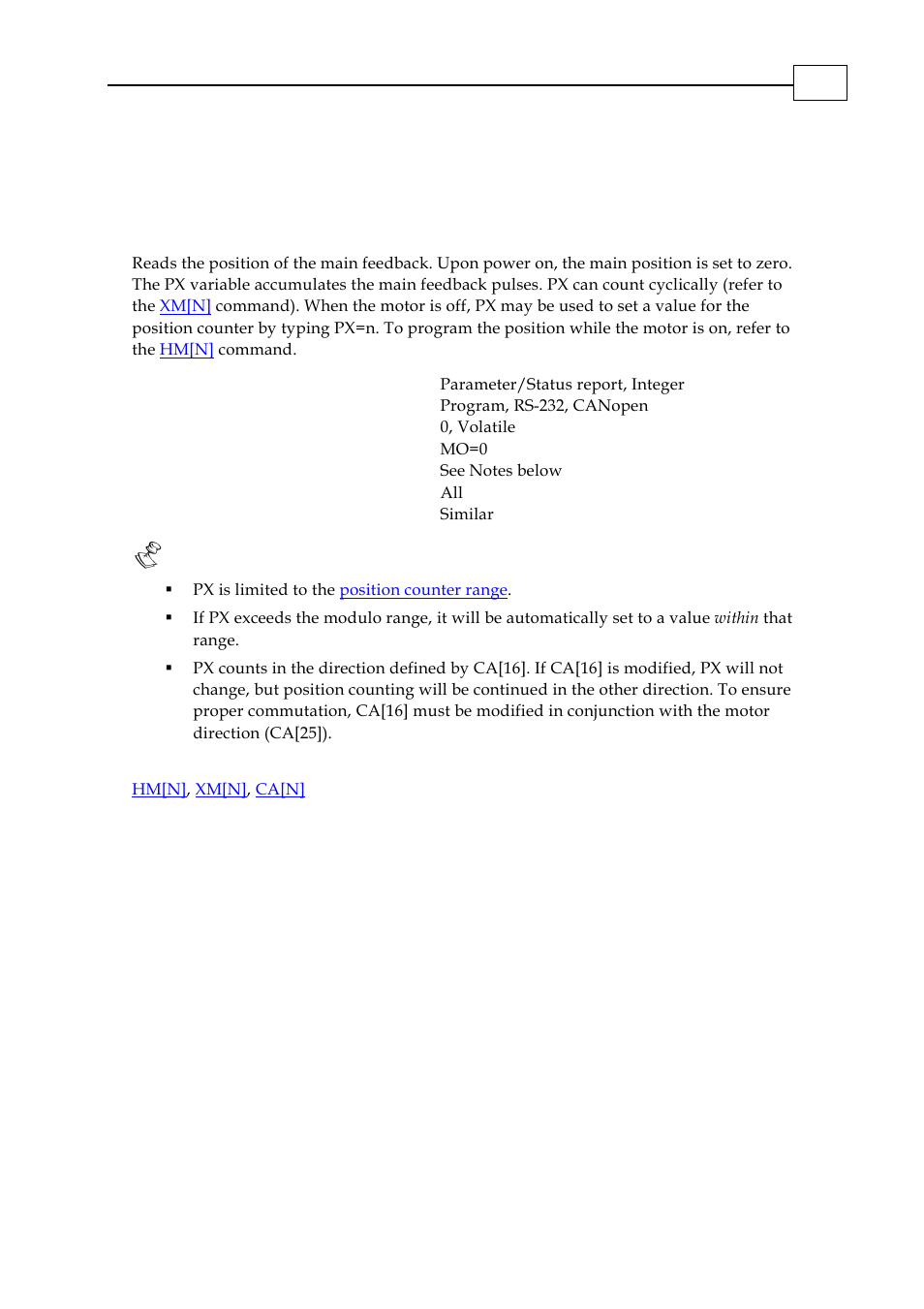 Px - main position | ElmoMC SimplIQ Digital Servo Drives-Bell Command Reference User Manual | Page 147 / 315