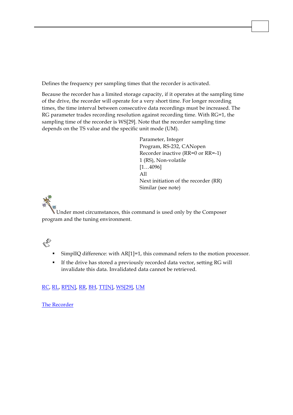 Rg - recorder gap | ElmoMC SimplIQ Digital Servo Drives-Bell Command Reference User Manual | Page 151 / 315