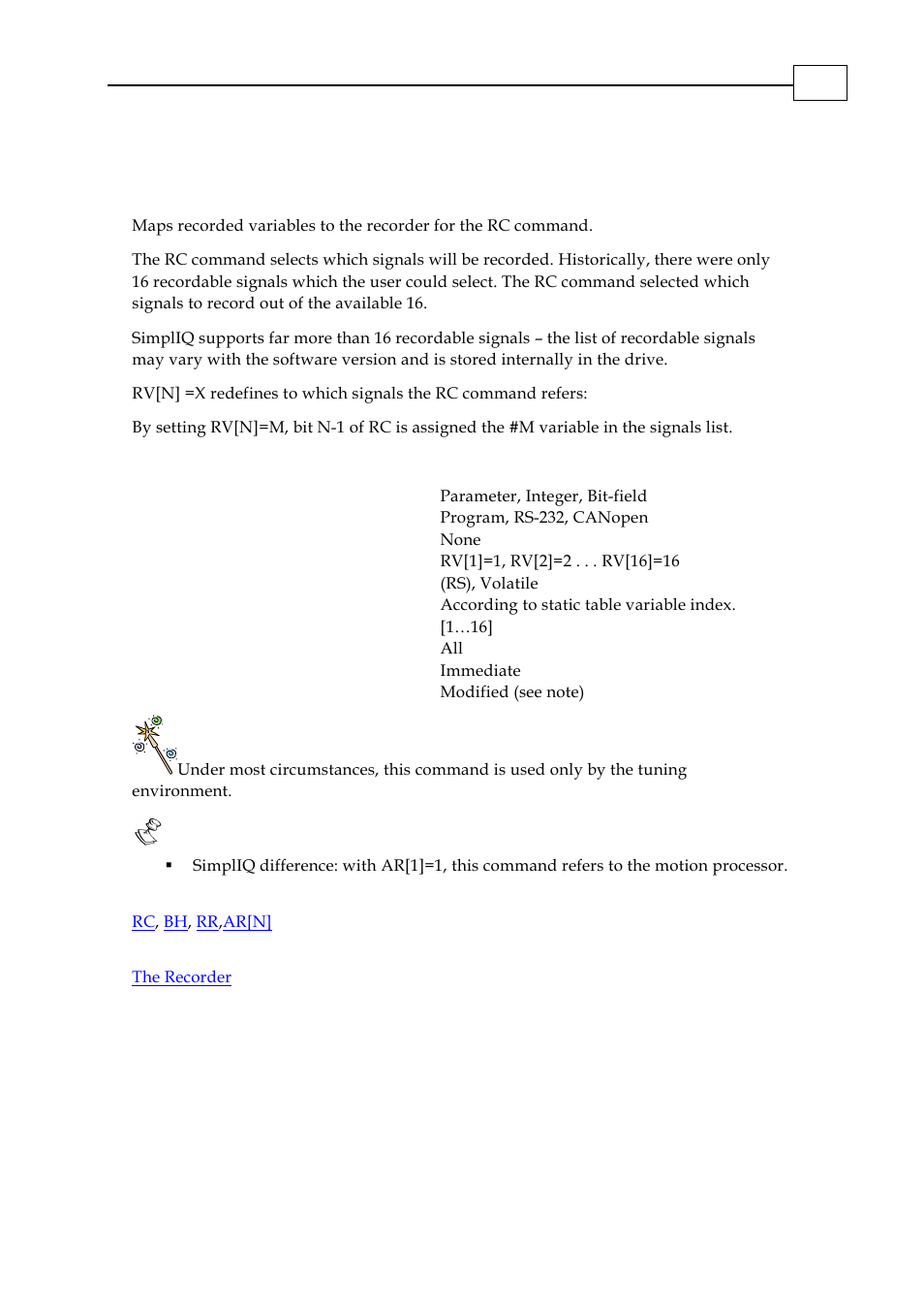 Rv[n] - recorded variables | ElmoMC SimplIQ Digital Servo Drives-Bell Command Reference User Manual | Page 159 / 315