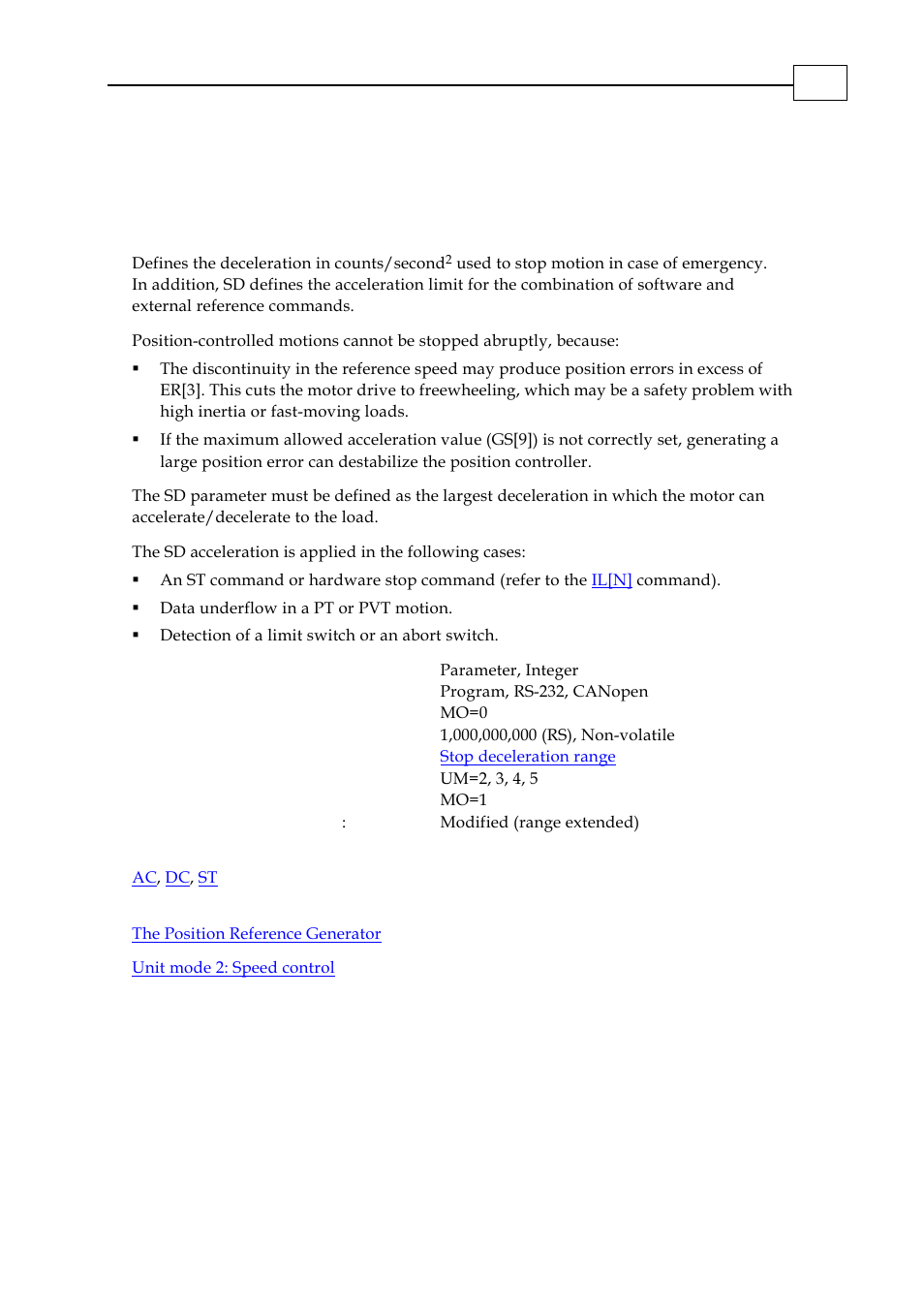 Sd - stop deceleration | ElmoMC SimplIQ Digital Servo Drives-Bell Command Reference User Manual | Page 160 / 315