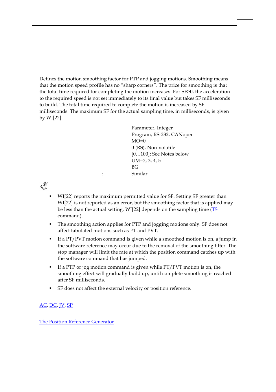 Sf - smooth factor | ElmoMC SimplIQ Digital Servo Drives-Bell Command Reference User Manual | Page 162 / 315