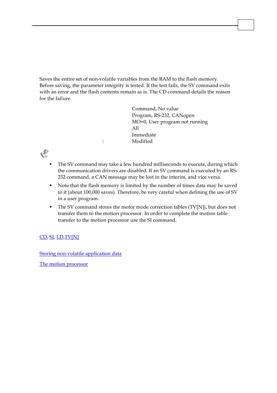 Sv - save parameters to flash | ElmoMC SimplIQ Digital Servo Drives-Bell Command Reference User Manual | Page 168 / 315