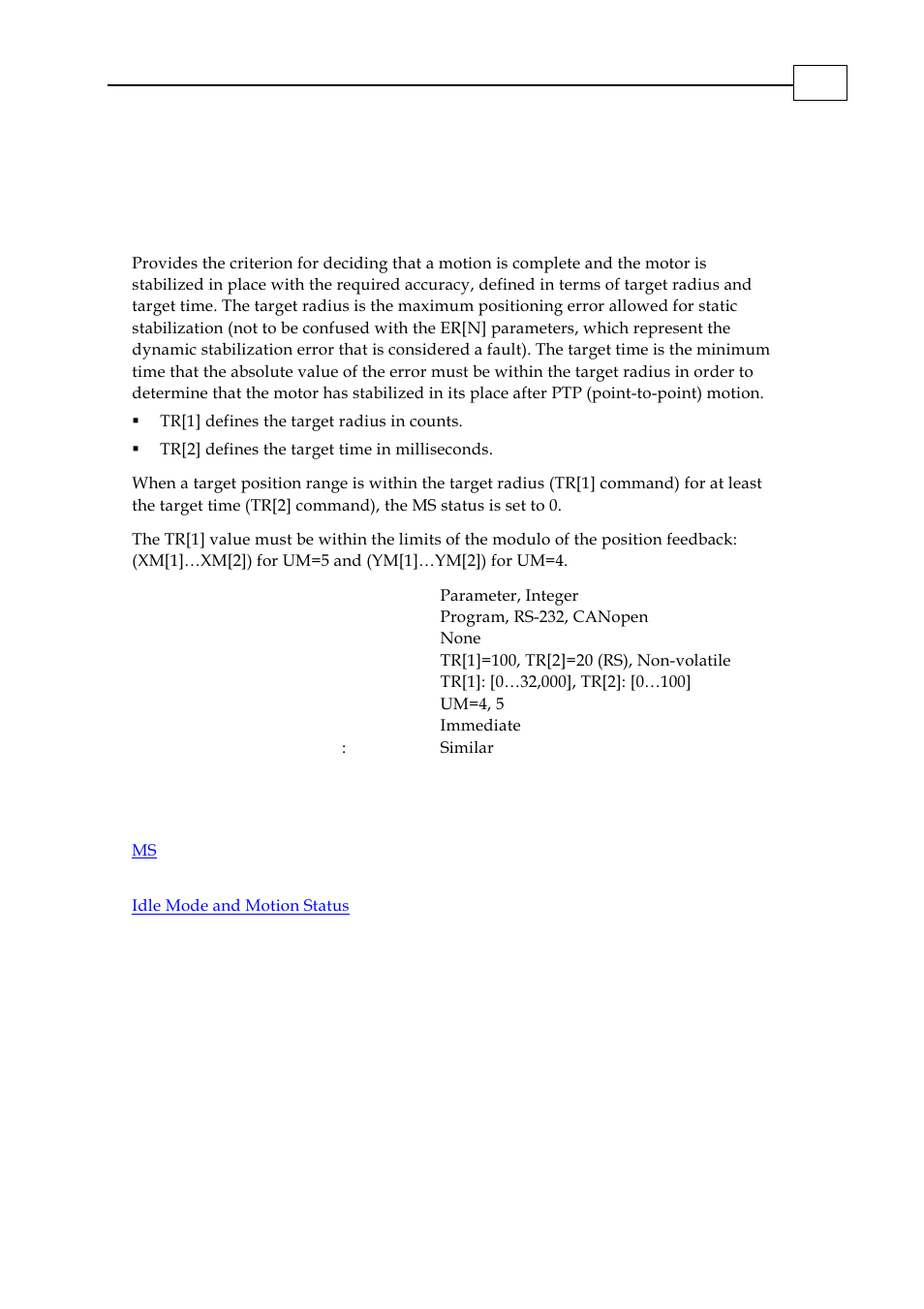 Tr - target radius | ElmoMC SimplIQ Digital Servo Drives-Bell Command Reference User Manual | Page 172 / 315