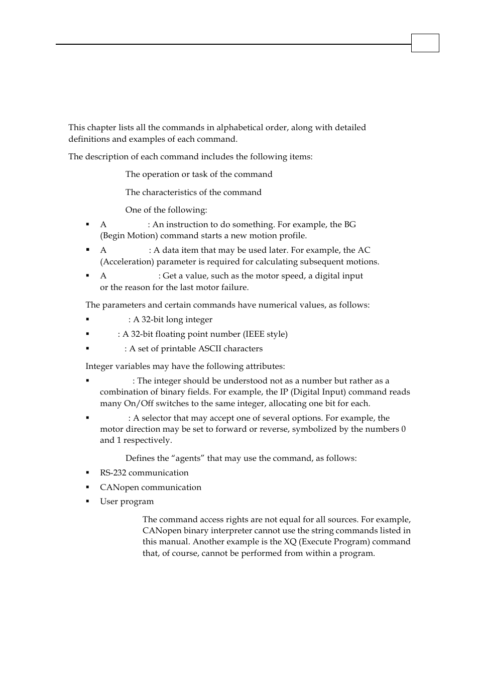 Alphabetical listing, Chapter 3: alphabetical listing | ElmoMC SimplIQ Digital Servo Drives-Bell Command Reference User Manual | Page 19 / 315