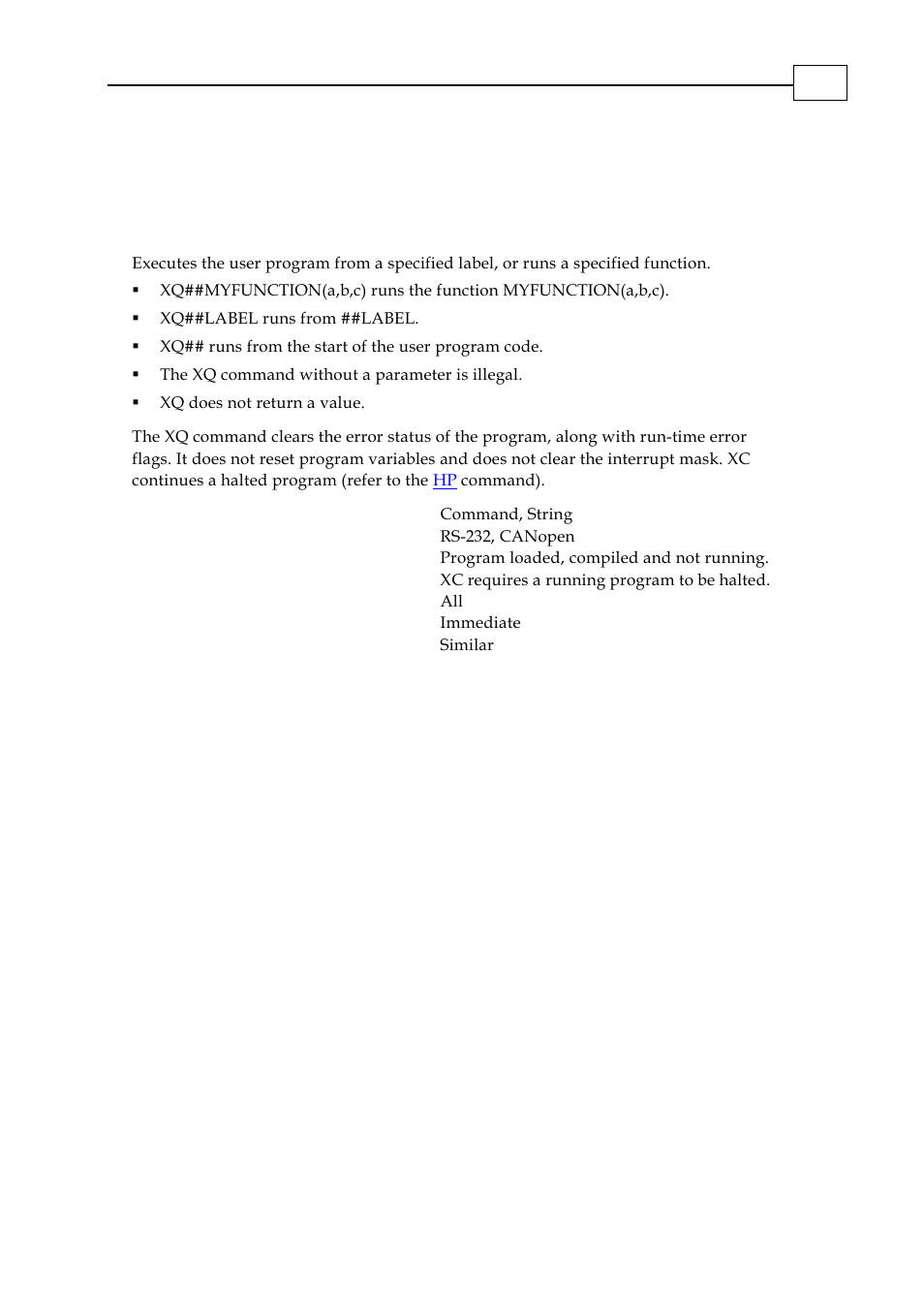 Xc, xq - execute or continue program | ElmoMC SimplIQ Digital Servo Drives-Bell Command Reference User Manual | Page 191 / 315