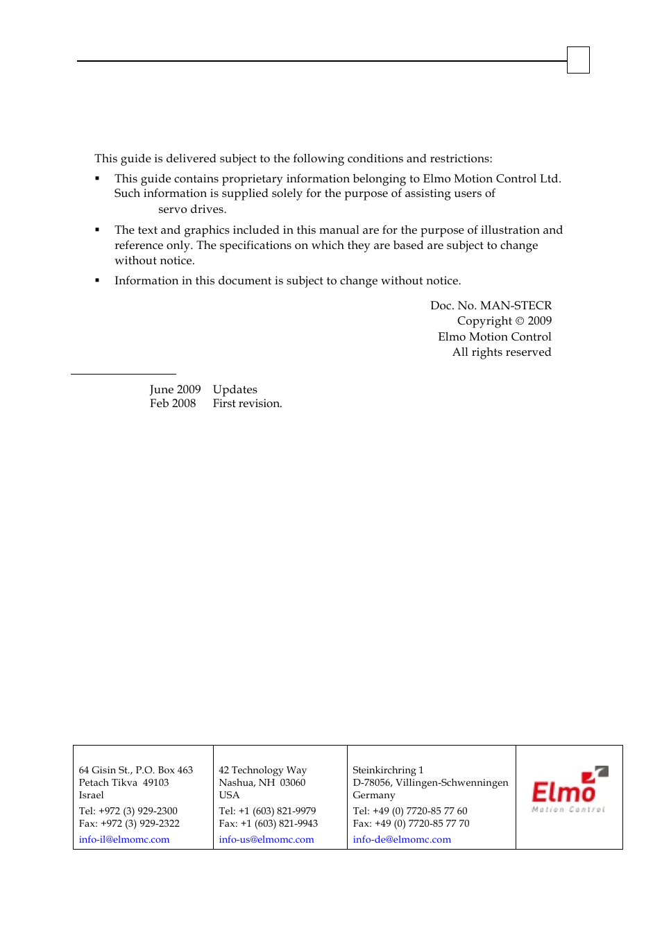 Revision history, Important notice, Simpliq for steppers | ElmoMC SimplIQ Digital Servo Drives-Bell Command Reference User Manual | Page 200 / 315