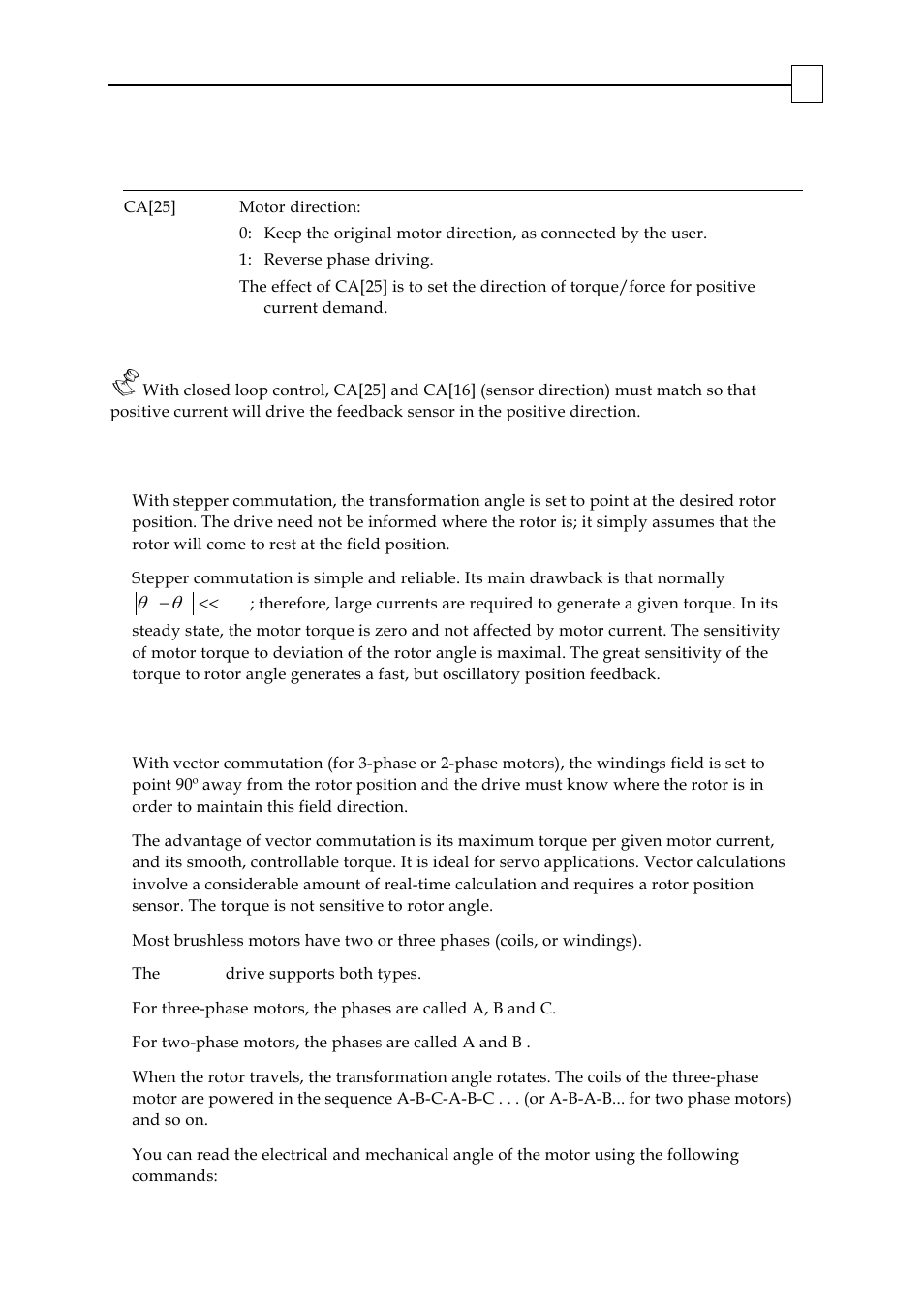 Stepper commutation, Vector commutation, 1 stepper commutation | 2 vector commutation | ElmoMC SimplIQ Digital Servo Drives-Bell Command Reference User Manual | Page 222 / 315