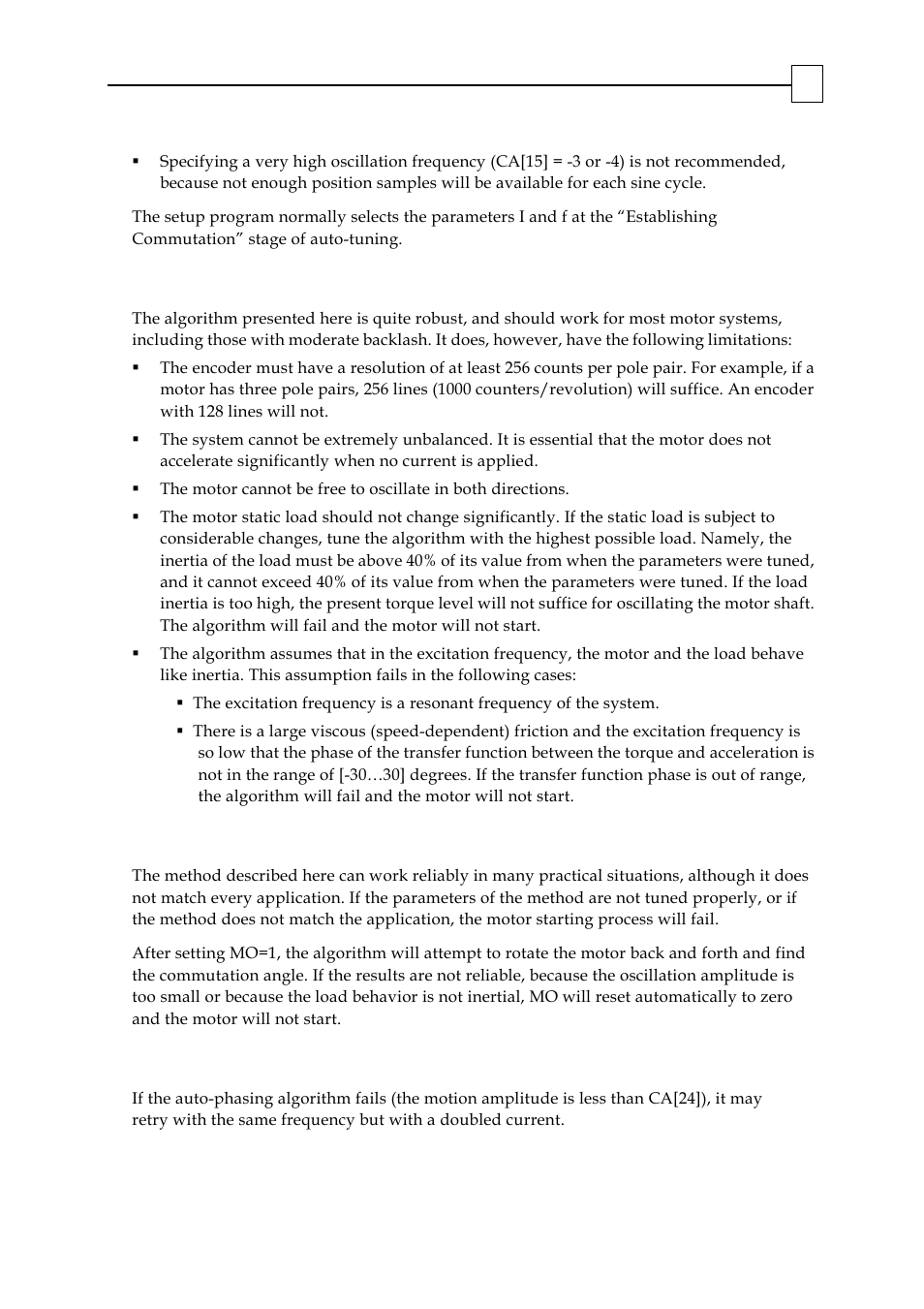 Method limitation, Protections, Maximum number of iterations for auto-phasing | 2 method limitation, 3 protections, 4 maximum number of iterations for auto-phasing | ElmoMC SimplIQ Digital Servo Drives-Bell Command Reference User Manual | Page 229 / 315