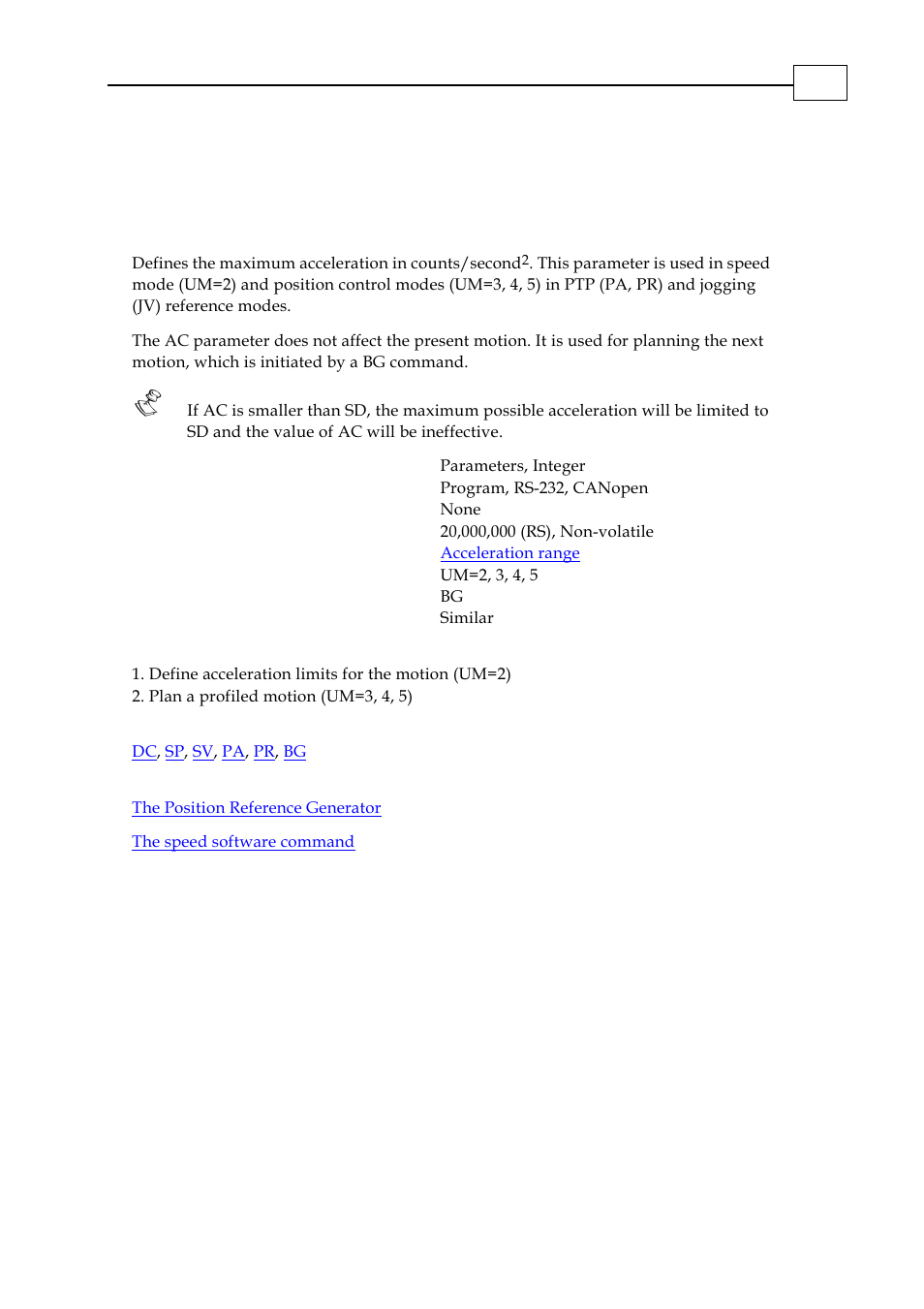 Ac - acceleration | ElmoMC SimplIQ Digital Servo Drives-Bell Command Reference User Manual | Page 23 / 315