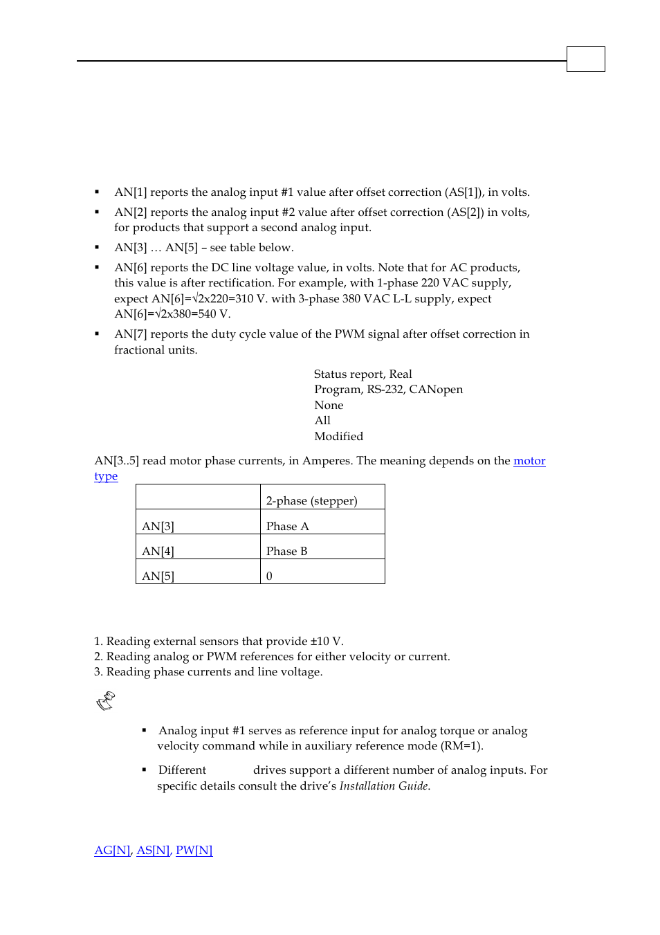 An[n] – analog input array | ElmoMC SimplIQ Digital Servo Drives-Bell Command Reference User Manual | Page 26 / 315