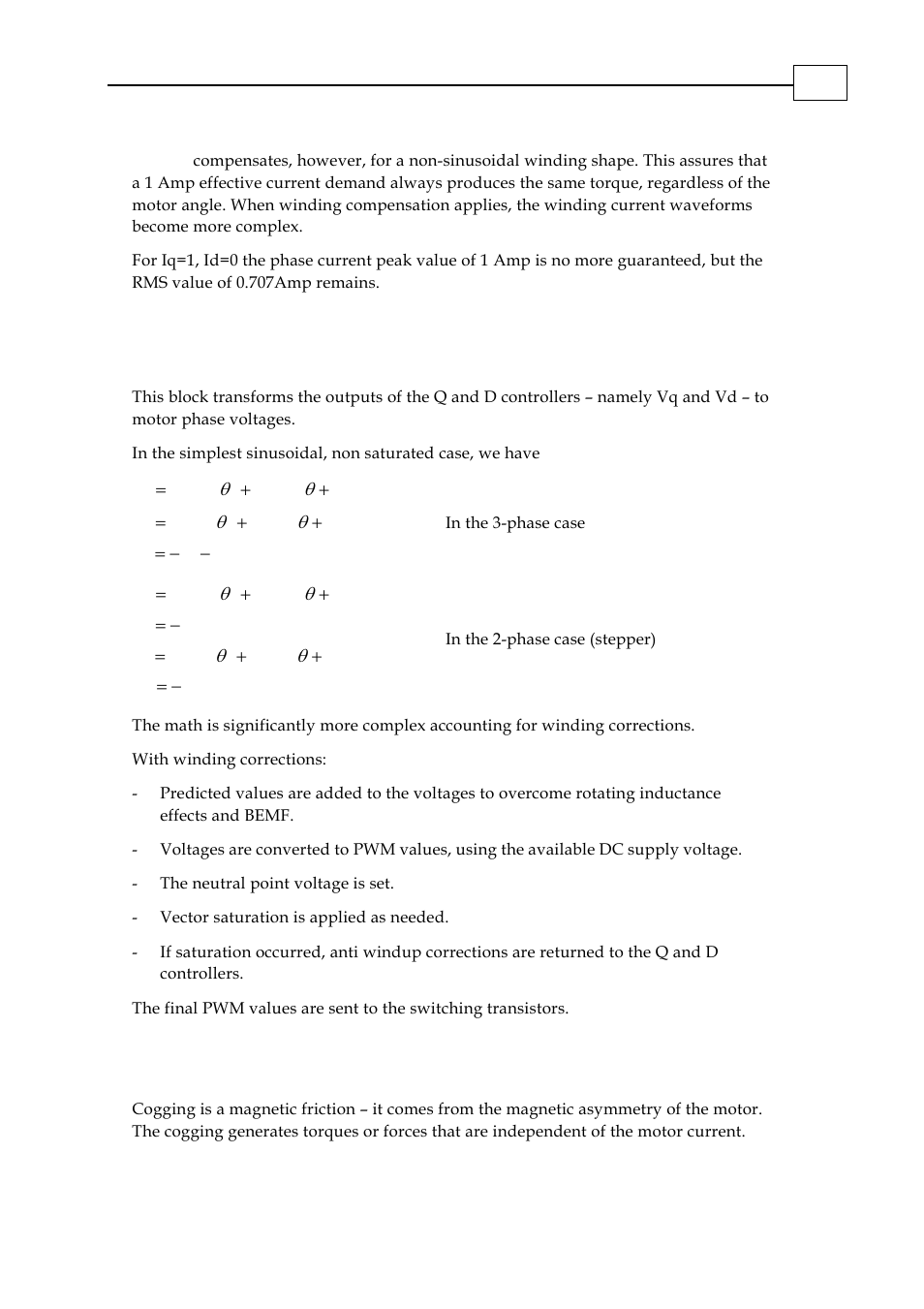 Output transformation: calculating phase voltages, Cogging correction | ElmoMC SimplIQ Digital Servo Drives-Bell Command Reference User Manual | Page 299 / 315