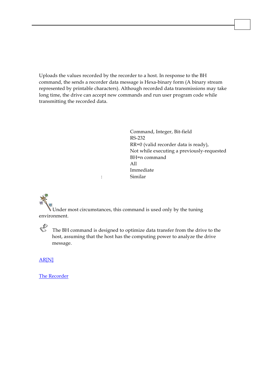 Bh - get a single recorded signal as hexadecimal | ElmoMC SimplIQ Digital Servo Drives-Bell Command Reference User Manual | Page 30 / 315