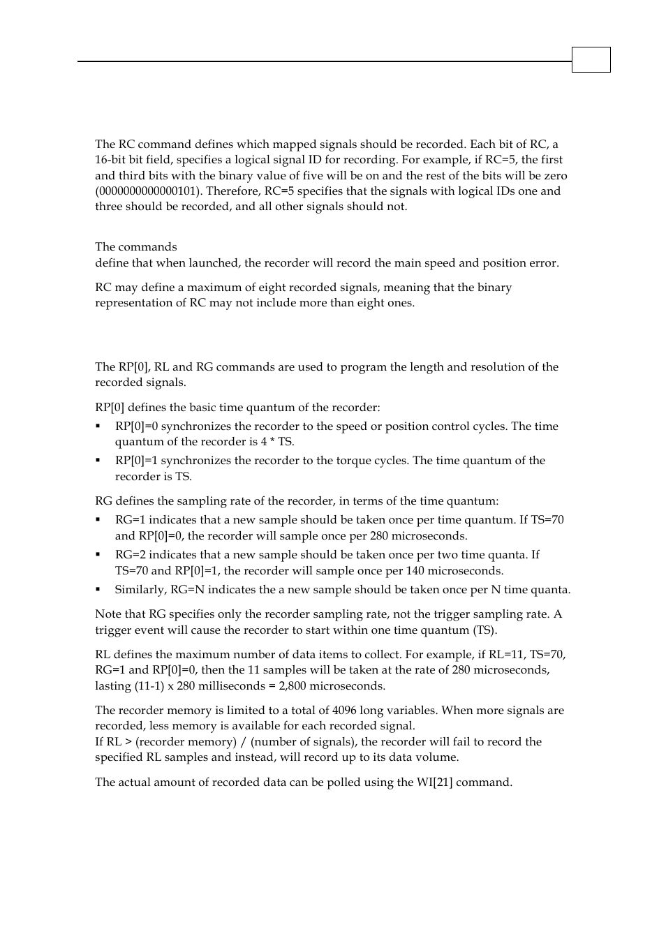 Defining the set of recording signals, Programming length and resolution, 3 defining the set of recording signals | 4 programming length and resolution | ElmoMC SimplIQ Digital Servo Drives-Bell Command Reference User Manual | Page 307 / 315