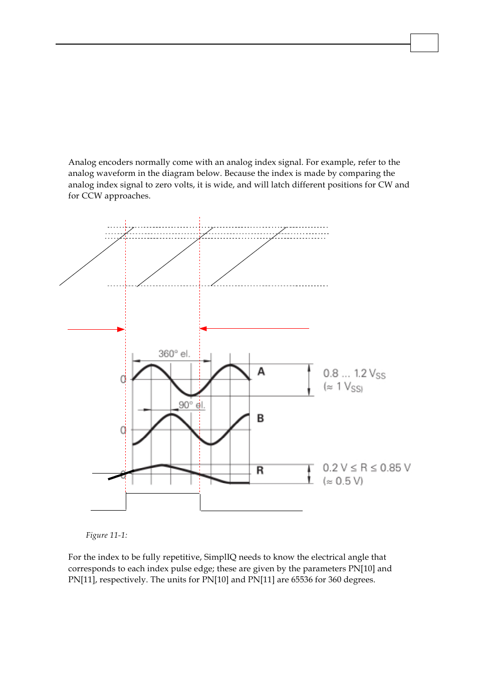 Miscellaneous topics, Index identification for analog encoders, Chapter 11: miscellaneous topics | Chapter 11:miscellaneous topics, Resulting index pulse interpolation angle | ElmoMC SimplIQ Digital Servo Drives-Bell Command Reference User Manual | Page 314 / 315