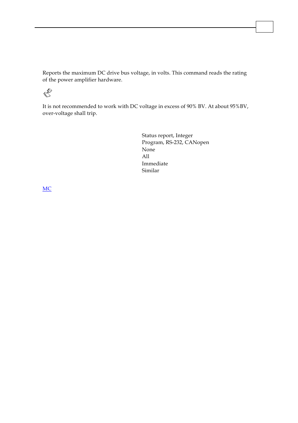 Bv - maximum motor dc voltage | ElmoMC SimplIQ Digital Servo Drives-Bell Command Reference User Manual | Page 33 / 315