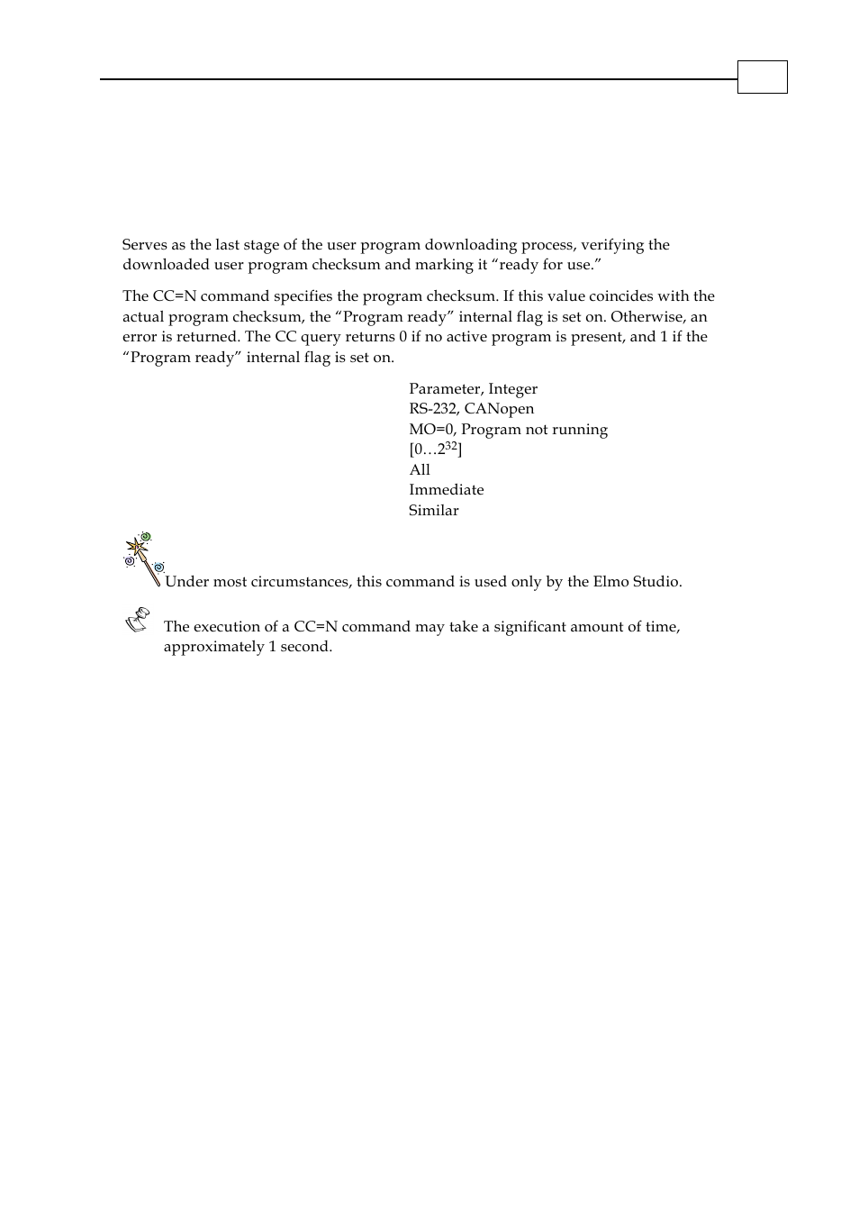 Cc - compiled program ready | ElmoMC SimplIQ Digital Servo Drives-Bell Command Reference User Manual | Page 40 / 315