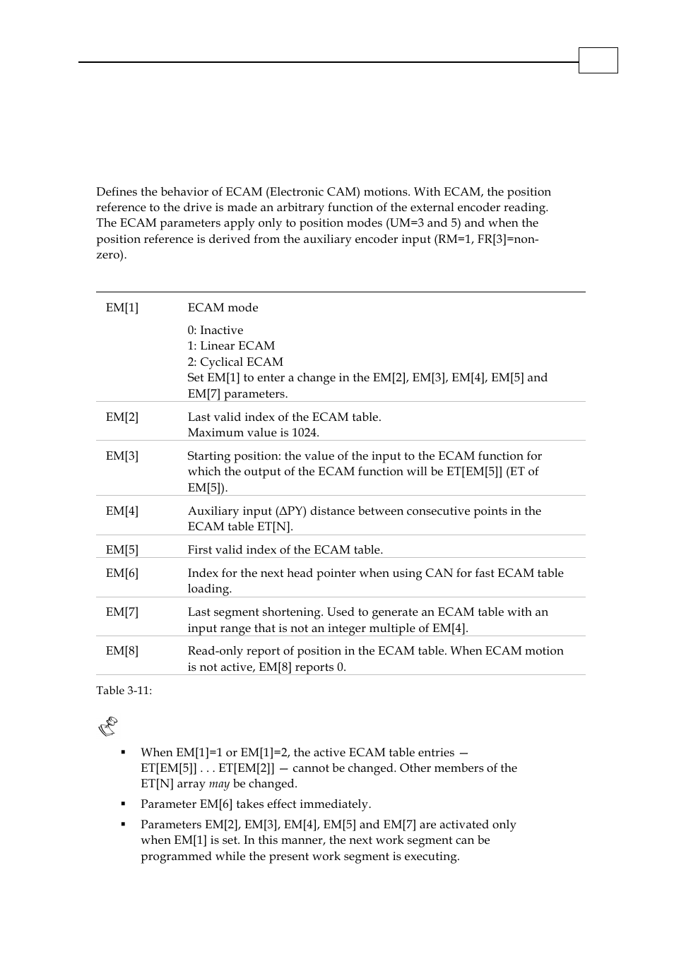 Em[n] - ecam parameters | ElmoMC SimplIQ Digital Servo Drives-Bell Command Reference User Manual | Page 66 / 315