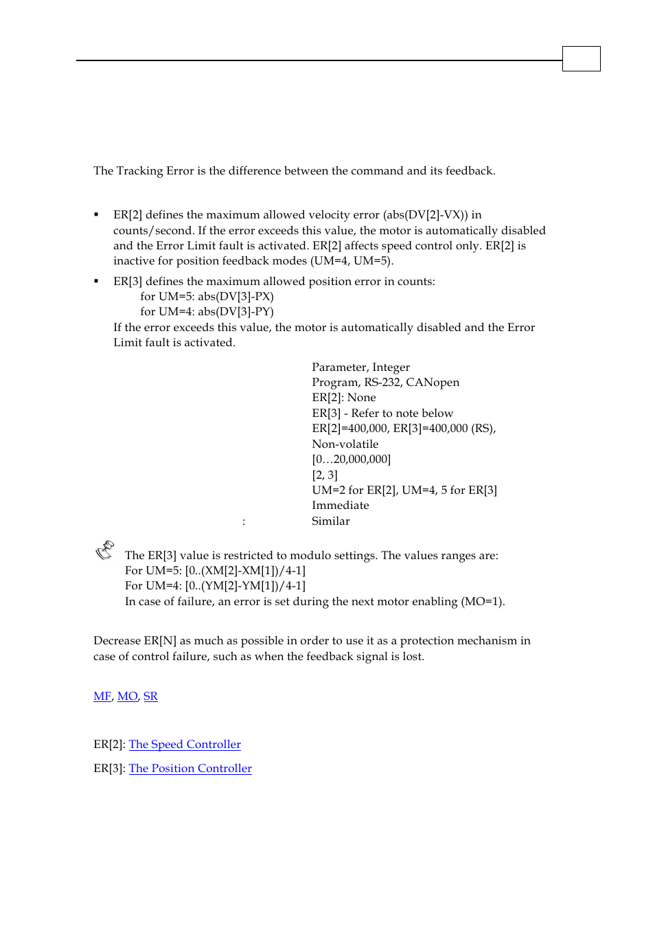 Er[n] - maximum tracking error | ElmoMC SimplIQ Digital Servo Drives-Bell Command Reference User Manual | Page 69 / 315