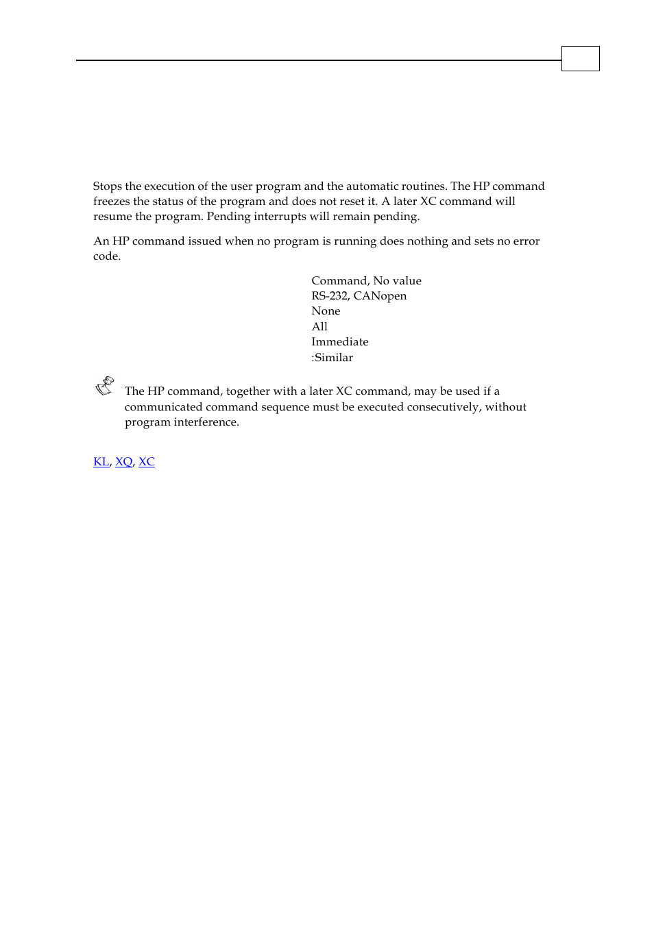 Hp - halt program execution | ElmoMC SimplIQ Digital Servo Drives-Bell Command Reference User Manual | Page 78 / 315