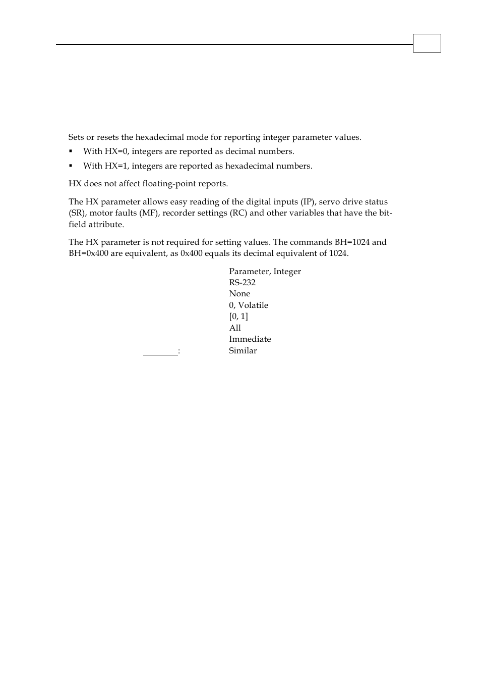 Hx - hexadecimal mode | ElmoMC SimplIQ Digital Servo Drives-Bell Command Reference User Manual | Page 80 / 315
