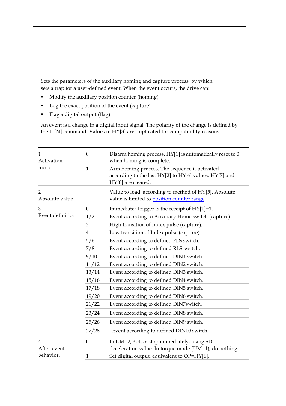 Hy[n] - auxiliary homing, capture and flag | ElmoMC SimplIQ Digital Servo Drives-Bell Command Reference User Manual | Page 81 / 315