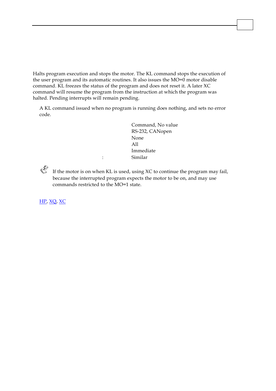 Kl - kill motion and program | ElmoMC SimplIQ Digital Servo Drives-Bell Command Reference User Manual | Page 99 / 315