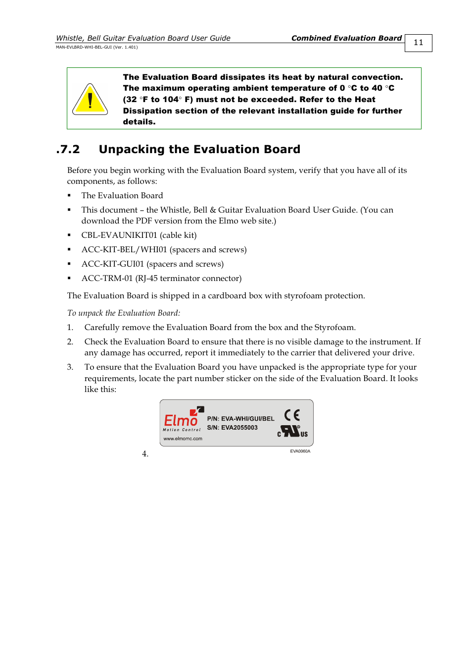 2 unpacking the evaluation board, Unpacking the evaluation board | ElmoMC SimplIQ Digital Servo Drives-Guitar Evaluation Board User Guide User Manual | Page 11 / 93