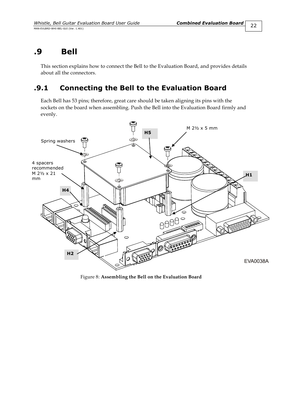 9 bell, 1 connecting the bell to the evaluation board, Bell | Connecting the bell to the evaluation board | ElmoMC SimplIQ Digital Servo Drives-Guitar Evaluation Board User Guide User Manual | Page 22 / 93