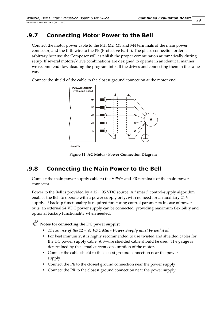 7 connecting motor power to the bell, 8 connecting the main power to the bell, Connecting motor power to the bell | Connecting the main power to the bell | ElmoMC SimplIQ Digital Servo Drives-Guitar Evaluation Board User Guide User Manual | Page 29 / 93