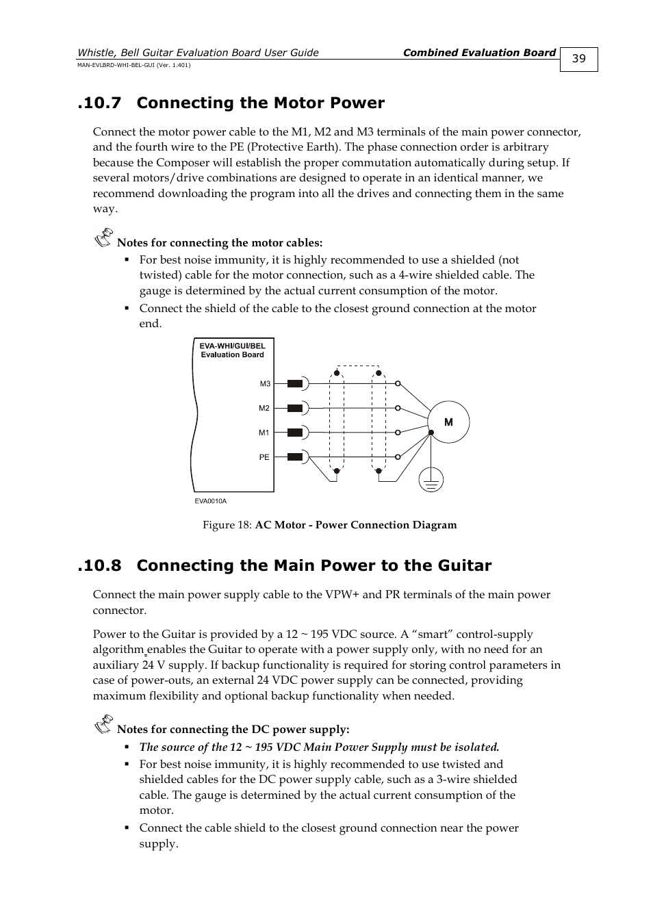 7 connecting the motor power, 8 connecting the main power to the guitar, Connecting the motor power | Connecting the main power to the guitar | ElmoMC SimplIQ Digital Servo Drives-Guitar Evaluation Board User Guide User Manual | Page 39 / 93