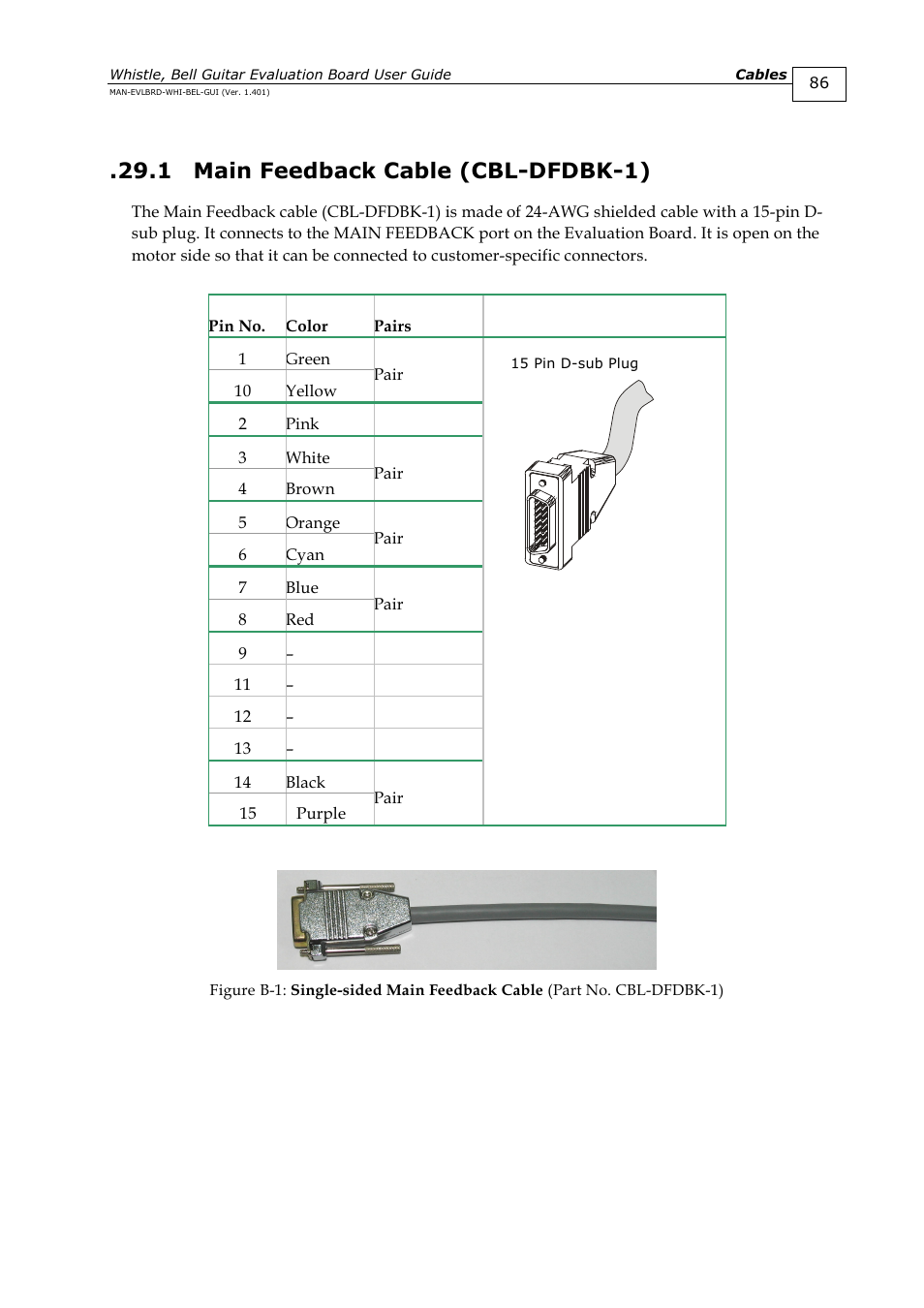 1 main feedback cable (cbl-dfdbk-1), Main feedback cable (cbl-dfdbk-1) | ElmoMC SimplIQ Digital Servo Drives-Guitar Evaluation Board User Guide User Manual | Page 86 / 93