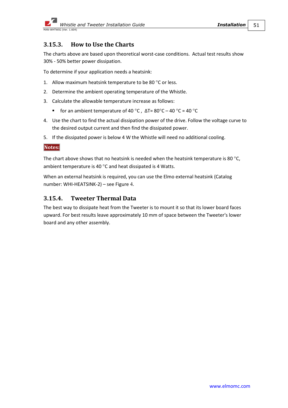 How to use the charts, Tweeter thermal data, How to use the charts 3.15.4. tweeter thermal data | ElmoMC SimplIQ Digital Servo Drives-Whistle Installation Guide User Manual | Page 51 / 71