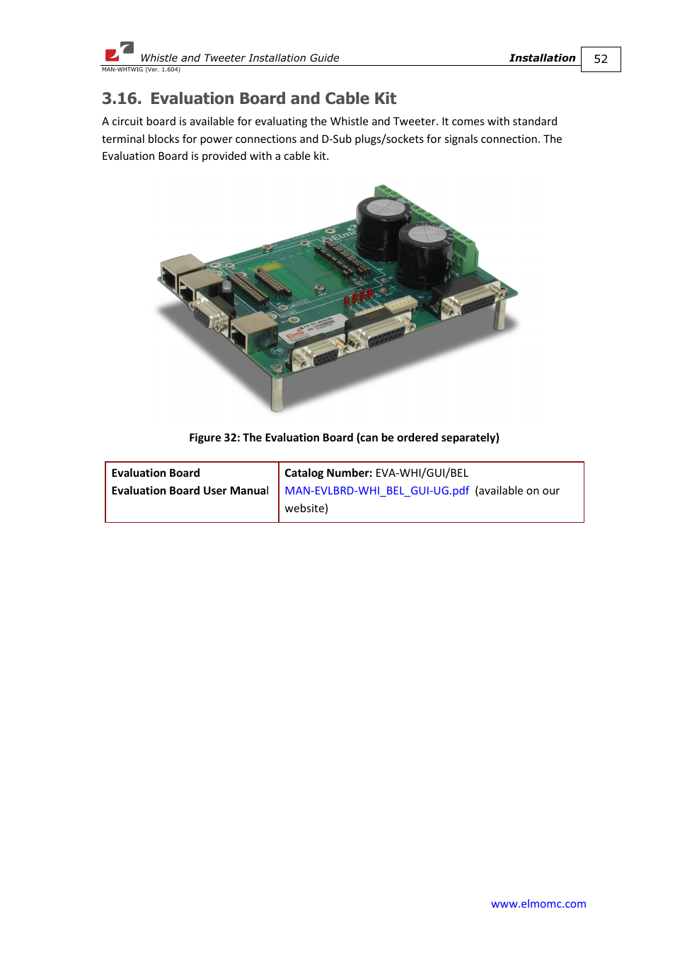 Evaluation board and cable kit | ElmoMC SimplIQ Digital Servo Drives-Whistle Installation Guide User Manual | Page 52 / 71
