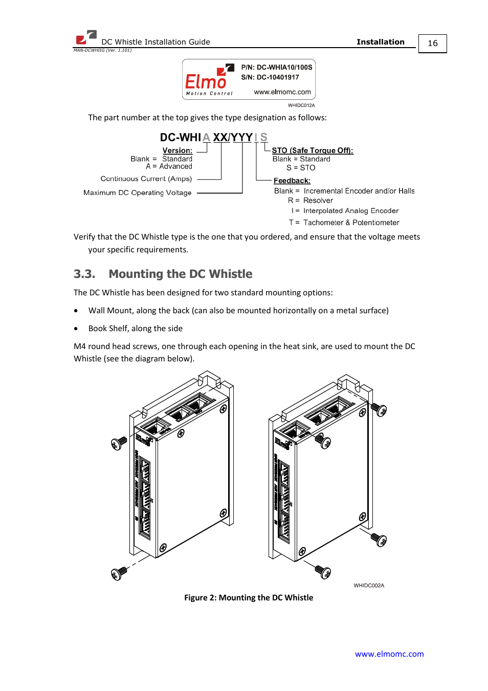 Mounting the dc whistle | ElmoMC SimplIQ Digital Servo Drives-Whistle DC Installation Guide User Manual | Page 16 / 75